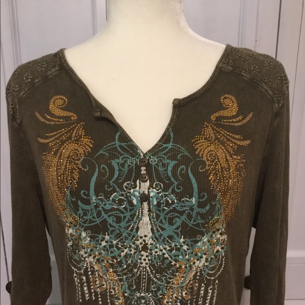 BROWN COLORFUL BEJEWELED SHIRT